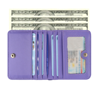 Дамски къс тънък портфейл, урбан стил, едноцветен PU, подплата полиестер