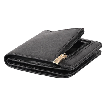 Дамски къс тънък портфейл, урбан стил, едноцветен PU, подплата полиестер