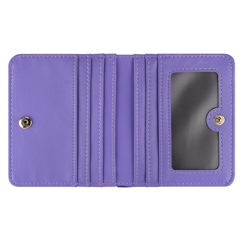 Дамски къс тънък портфейл, урбан стил, едноцветен PU, подплата полиестер