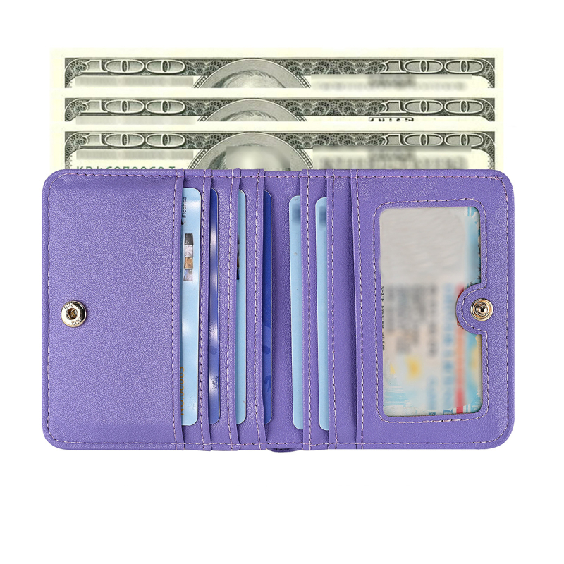 Дамски къс тънък портфейл, урбан стил, едноцветен PU, подплата полиестер