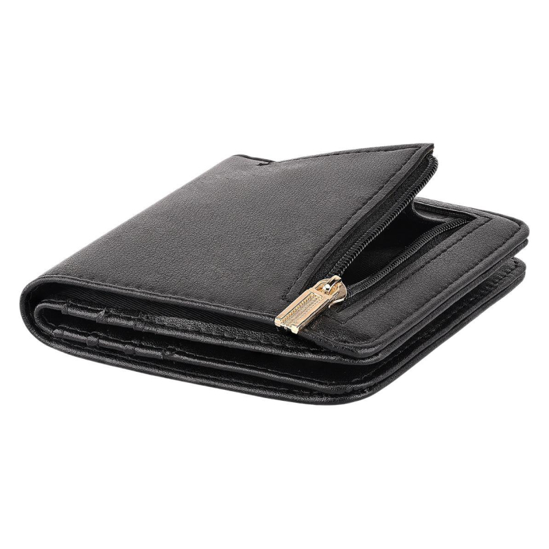 Дамски къс тънък портфейл, урбан стил, едноцветен PU, подплата полиестер