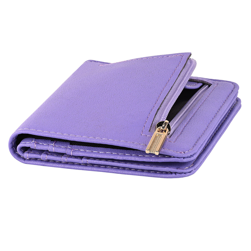 Дамски къс тънък портфейл, урбан стил, едноцветен PU, подплата полиестер