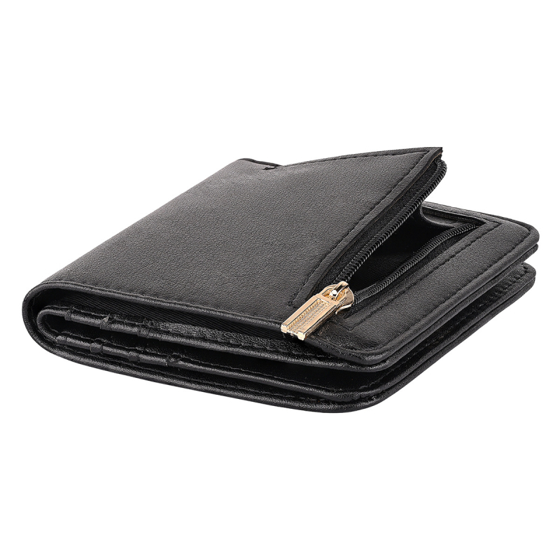 Дамски къс тънък портфейл, урбан стил, едноцветен PU, подплата полиестер