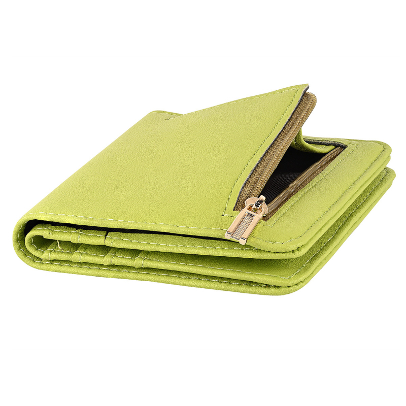 Дамски къс тънък портфейл, урбан стил, едноцветен PU, подплата полиестер