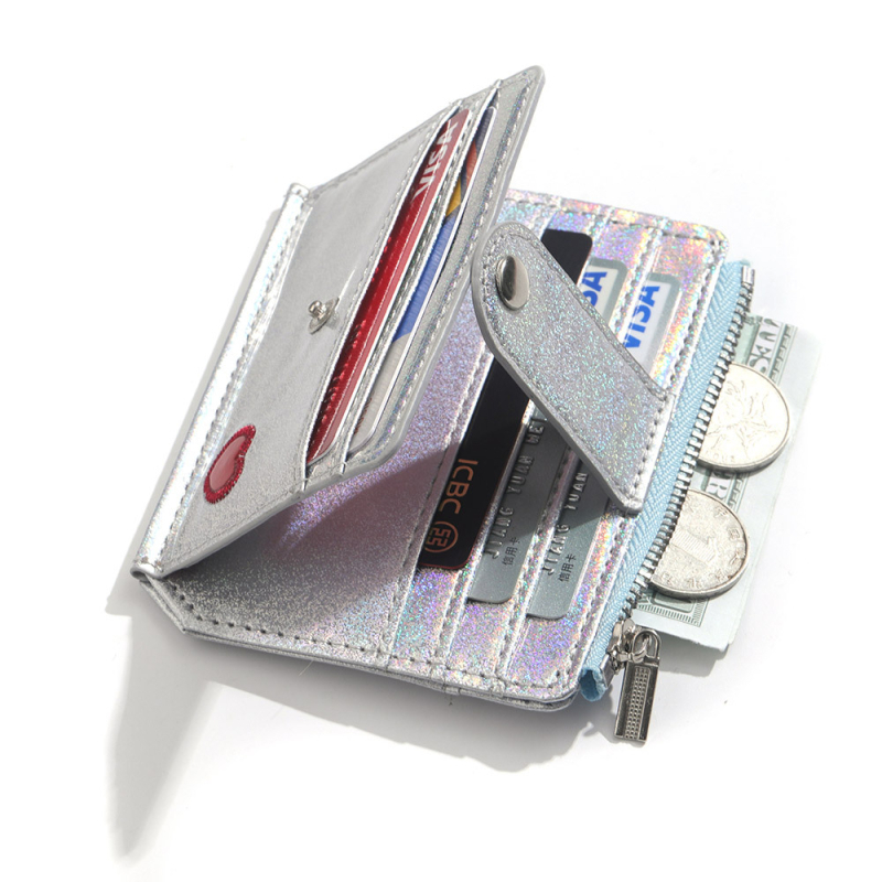 PU картодържател за карти с бродирано сърце за дами, мини портфейл с цип — геометричен модел, водоустойчив, ултра лек, против кражба, ежедневна употреба, пролет 2024