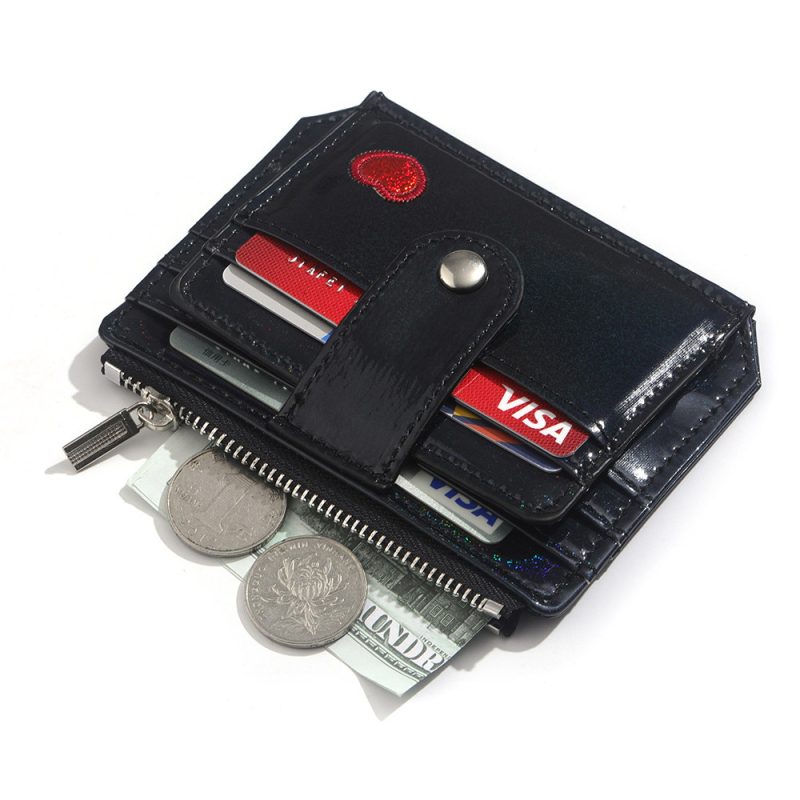 PU картодържател за карти с бродирано сърце за дами, мини портфейл с цип — геометричен модел, водоустойчив, ултра лек, против кражба, ежедневна употреба, пролет 2024