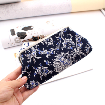 Monetų kišenė - medvilnės audinys, gėlių raštas, retro stilius, moterims, pamušalas poliesteris, su 1 sulenkimu