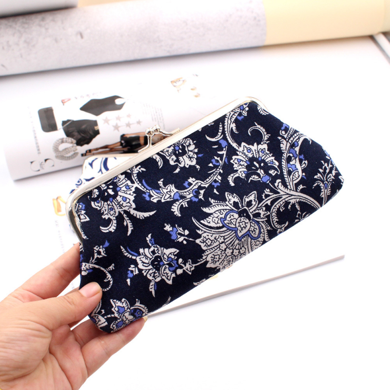 Monetų kišenė - medvilnės audinys, gėlių raštas, retro stilius, moterims, pamušalas poliesteris, su 1 sulenkimu