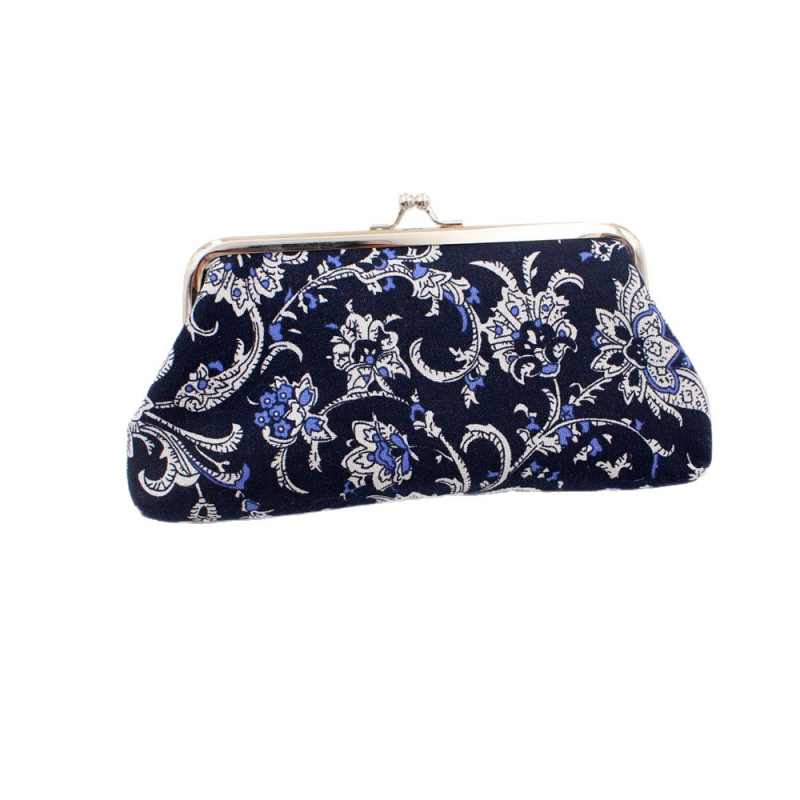 Monetų kišenė - medvilnės audinys, gėlių raštas, retro stilius, moterims, pamušalas poliesteris, su 1 sulenkimu