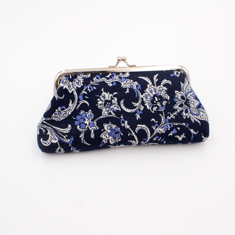 Monetų kišenė - medvilnės audinys, gėlių raštas, retro stilius, moterims, pamušalas poliesteris, su 1 sulenkimu