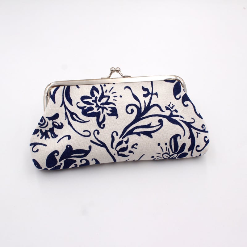 Monetų kišenė - medvilnės audinys, gėlių raštas, retro stilius, moterims, pamušalas poliesteris, su 1 sulenkimu