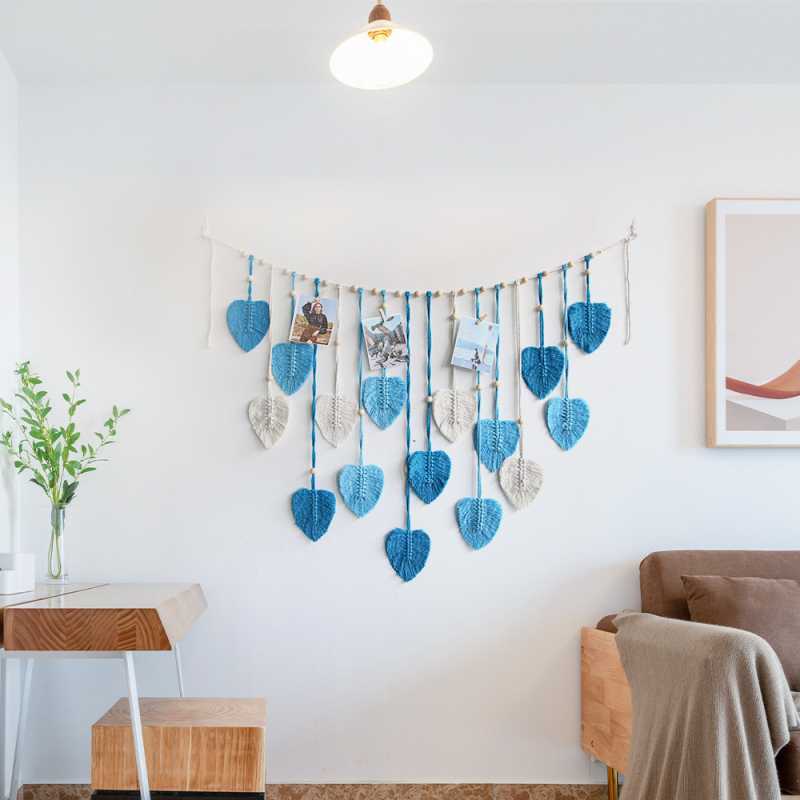 Бохемски декоративен гоблен с листни мотиви, ръчно изтъкан, памук, нордичен стил, квадратна форма