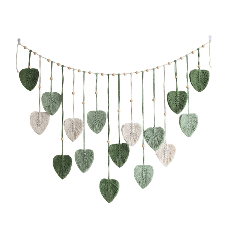 Бохемски декоративен гоблен с листни мотиви, ръчно изтъкан, памук, нордичен стил, квадратна форма