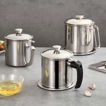 304 nerūdijančio plieno aliejaus indas, nepralaidus nuotėkiams, su dangčiu ir filtravimo tinklu virtuvei