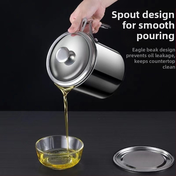 304 nerūdijančio plieno aliejaus indas, nepralaidus nuotėkiams, su dangčiu ir filtravimo tinklu virtuvei