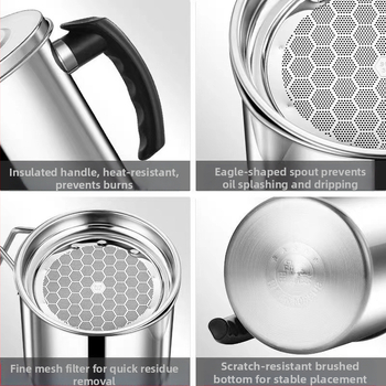 304 nerūdijančio plieno aliejaus indas, nepralaidus nuotėkiams, su dangčiu ir filtravimo tinklu virtuvei