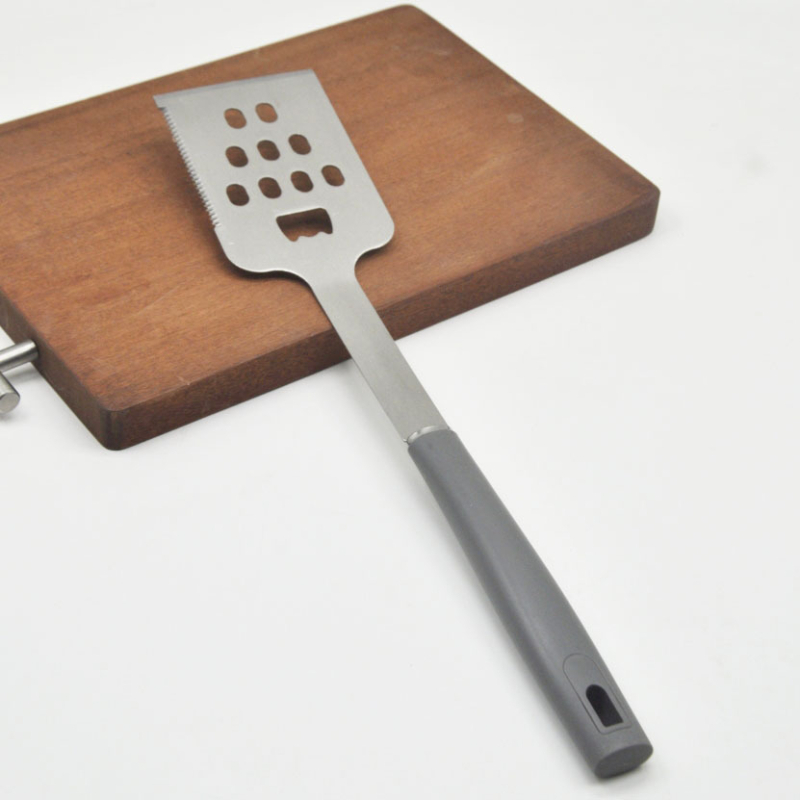 3 dalių nerūdijančio plieno kepsninės įrankių rinkinys su šakute, lopata ir klipu, PP rankenos