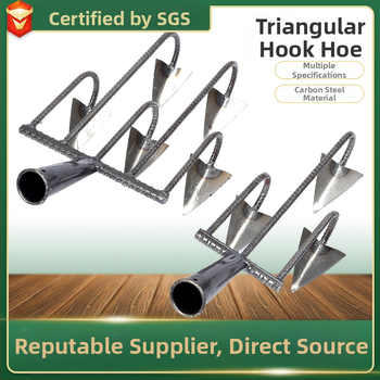Trikampė daržo kastuvė su penkiais dantimis, mangano plienas, skirta žemei atpalaiduoti ir piktžolių naikinimui