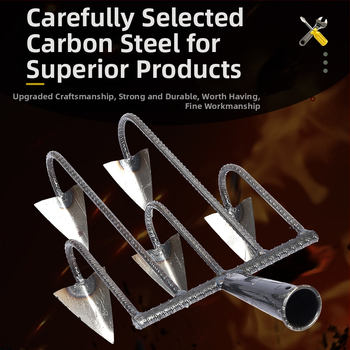 Trikampė daržo kastuvė su penkiais dantimis, mangano plienas, skirta žemei atpalaiduoti ir piktžolių naikinimui