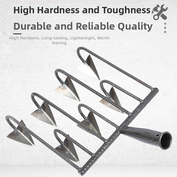 Trikampė daržo kastuvė su penkiais dantimis, mangano plienas, skirta žemei atpalaiduoti ir piktžolių naikinimui