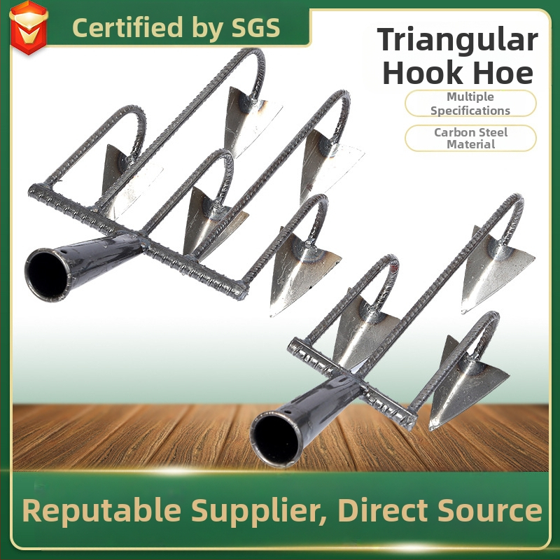 Trikampė daržo kastuvė su penkiais dantimis, mangano plienas, skirta žemei atpalaiduoti ir piktžolių naikinimui