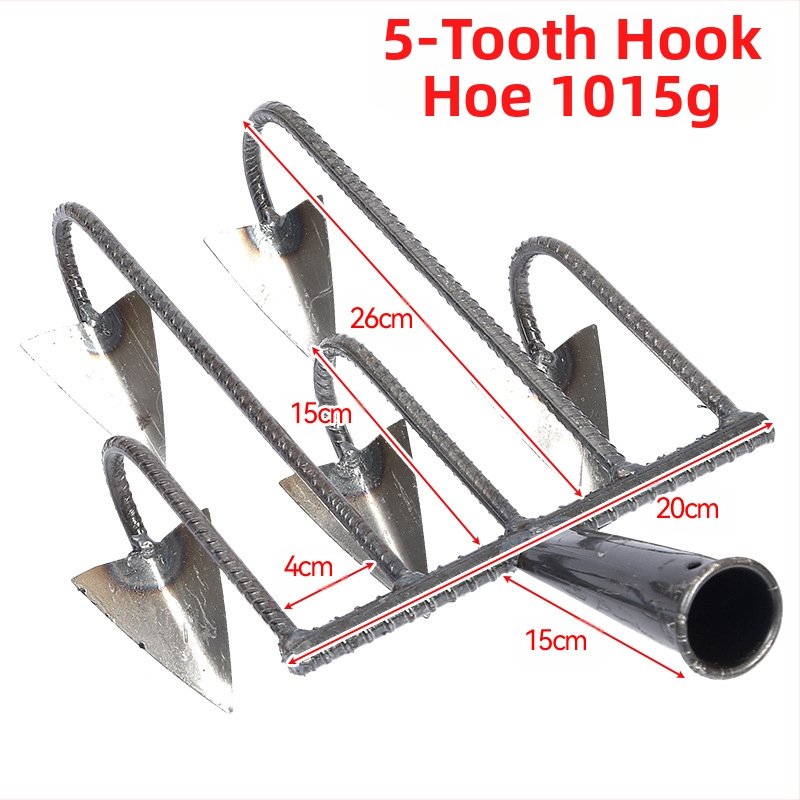 Trikampė daržo kastuvė su penkiais dantimis, mangano plienas, skirta žemei atpalaiduoti ir piktžolių naikinimui