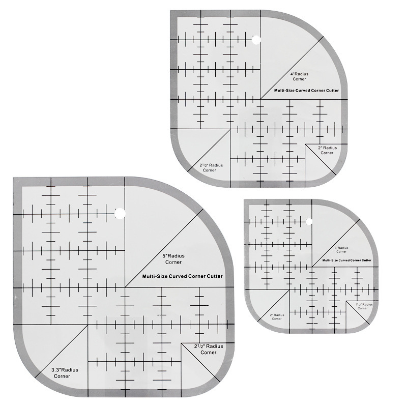 Qianfan Višenamjenska akrilna kutna pravila, protuklizna za quilting, šablona s okruglim rubom za DIY šivenje