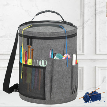 Τσάντα αποθήκευσης βελόνων και κλωστών - κυλινδρικού σχήματος, με εμπρόσθια τσέπη, για μεταφορά στο χέρι, πολυεστέρας, για αποθήκευση μαλλιού, βελόνων και κλωστών
