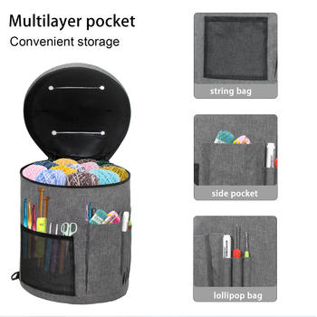 Τσάντα αποθήκευσης βελόνων και κλωστών - κυλινδρικού σχήματος, με εμπρόσθια τσέπη, για μεταφορά στο χέρι, πολυεστέρας, για αποθήκευση μαλλιού, βελόνων και κλωστών