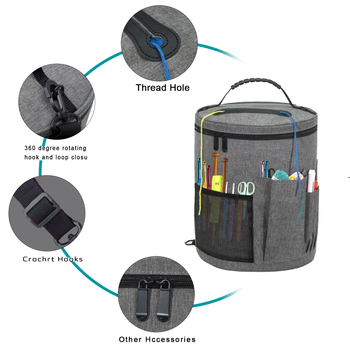 Τσάντα αποθήκευσης βελόνων και κλωστών - κυλινδρικού σχήματος, με εμπρόσθια τσέπη, για μεταφορά στο χέρι, πολυεστέρας, για αποθήκευση μαλλιού, βελόνων και κλωστών