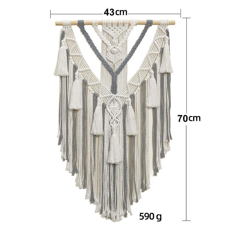 Гоблен от памук, ръчно тъкан, бохемски ресни, дизайн на листа, правоъгълна форма