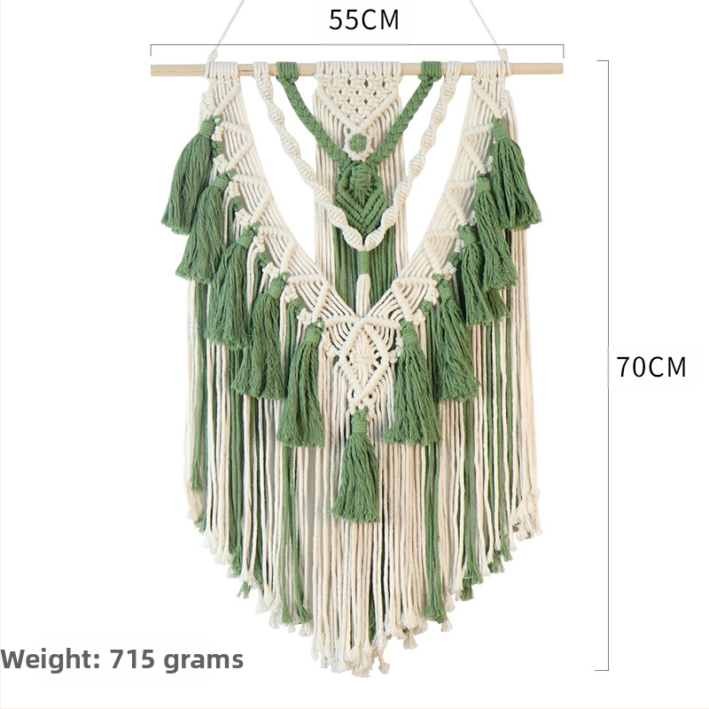 Гоблен от памук, ръчно тъкан, бохемски ресни, дизайн на листа, правоъгълна форма