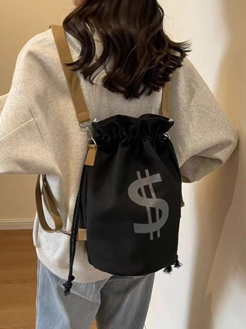 Casual crossbody bucket τσάντα από καμβά με κορδόνι κλεισίματος, εσωτερική θήκη για κινητό, διπλό ιμάντα