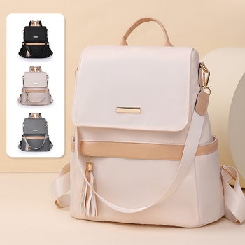 Γυναικεία νάιλον τσάντα πλάτης για ταξίδια, αστικός μινιμαλιστικός στυλ, μεγάλος χώρος, επένδυση πολυεστέρα, κλείσιμο με φερμουάρ, εσωτερικές θήκες με φερμουάρ και θήκη για ταυτότητα, αδιάβροχη, αντικλοπή