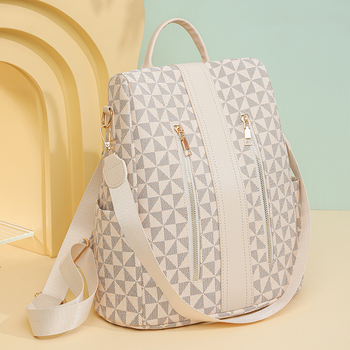 Γυναικεία τσάντα πλάτης με αντικλοπή, PU υλικό, κάθετος τετράγωνος σχηματισμός, κλείσιμο με φερμουάρ, επένδυση πολυεστέρα, θήκη κινητού