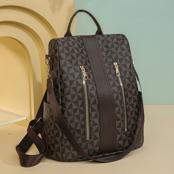 Γυναικεία τσάντα πλάτης με αντικλοπή, PU υλικό, κάθετος τετράγωνος σχηματισμός, κλείσιμο με φερμουάρ, επένδυση πολυεστέρα, θήκη κινητού