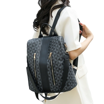 Γυναικεία τσάντα πλάτης με αντικλοπή, PU υλικό, κάθετος τετράγωνος σχηματισμός, κλείσιμο με φερμουάρ, επένδυση πολυεστέρα, θήκη κινητού