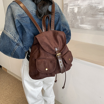 PU рюкзак в корейски стил, вертикално квадратен силует, закопчаване с връзка и катарама, вътрешен джоб за телефон, подплата полиестер-памук