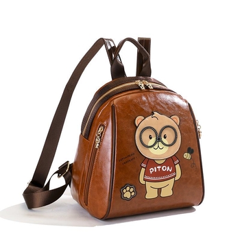 Σακίδιο PU με αρκουδάκι σε καρτούν — Κλείσιμο με φερμουάρ, Εσωτερική τσέπη με φερμουάρ, Πολυεστερική επένδυση, Για αναψυχή και ταξίδια, Ανθεκτικό