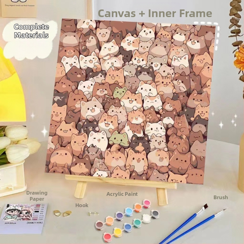 DIY дигитална маслена картина – безрамова, ръчно рисувана анимационна тема за дневна, спалня и детска стая; стил Ins wind; без персонализация