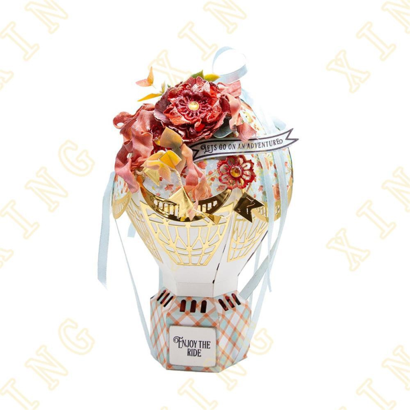 Metāla Die-Cut forma skrapkošanai un apsveikuma kartēm: ziedu motīvi, soma un karstā gaisa balons; reljefs