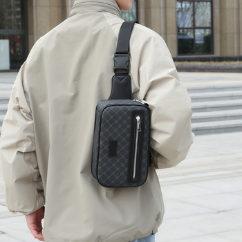 Мъжка PU чанта за гърди с геометричен принт, голям капацитет, презрамка през рамо, защита на гръбнака