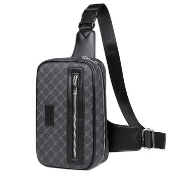 Мъжка PU чанта за гърди с геометричен принт, голям капацитет, презрамка през рамо, защита на гръбнака