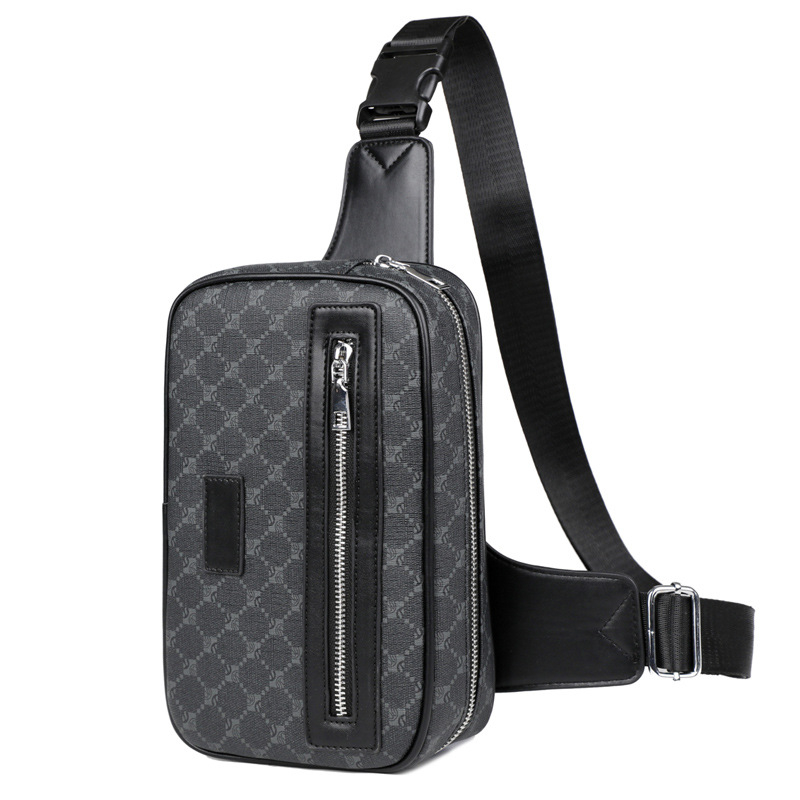 Мъжка PU чанта за гърди с геометричен принт, голям капацитет, презрамка през рамо, защита на гръбнака