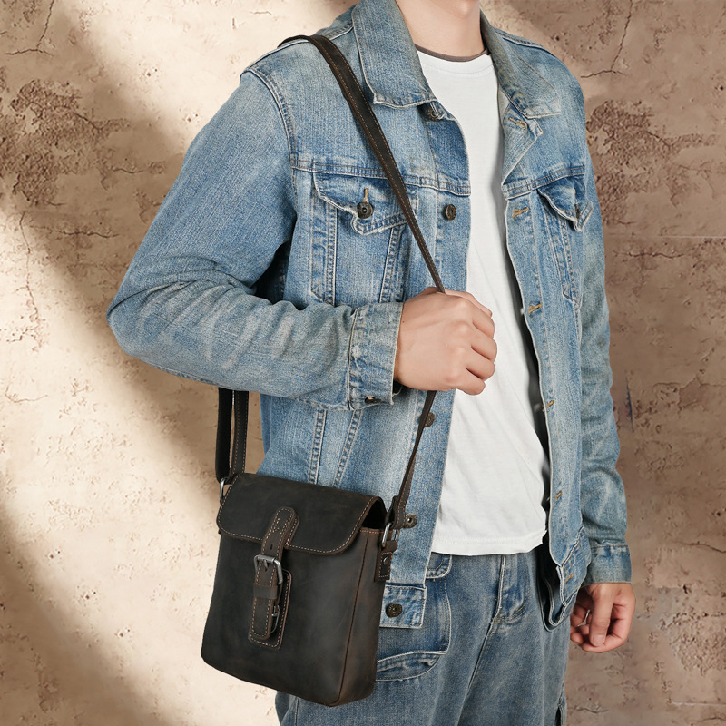 Férfi válltáska valódi bőrből, felső réteg marhabőrből, DJ009 modell, kopásálló, mindennapi használatra