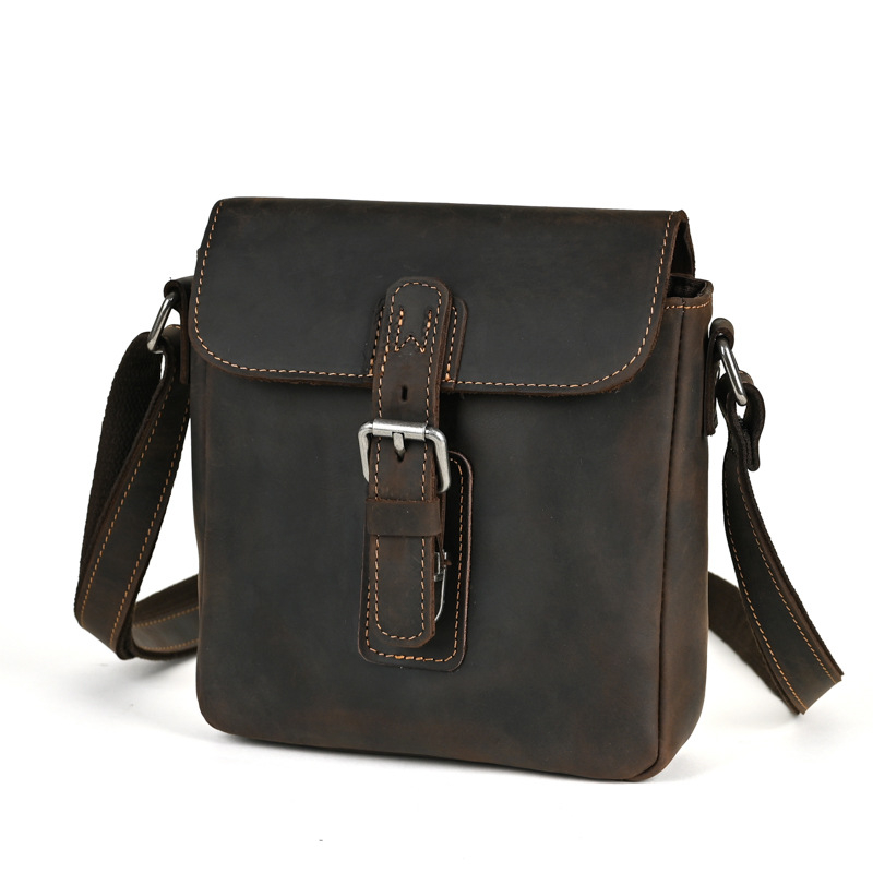 Férfi válltáska valódi bőrből, felső réteg marhabőrből, DJ009 modell, kopásálló, mindennapi használatra