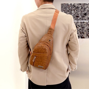 Мъжка PU кожена чанта за гърдите - водоустойчива, уличен стил, подплата от полиестер, кръстосана презрамка