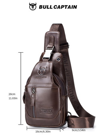Мъжка кожена чанта за кръст с презрамка (Материал: естествена кожа; Първи слой телешка кожа; Функция: анти-крадба; Вътрешен разделител: Да; За мъже)