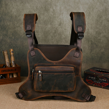 Мъжка чантичка за гърдите от кравешка кожа, едноцветна, ретро стил Европа-Америка, за пътуване (пролет 2024)