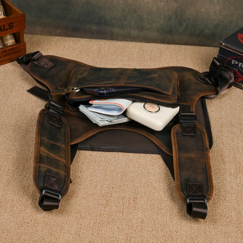 Мъжка чантичка за гърдите от кравешка кожа, едноцветна, ретро стил Европа-Америка, за пътуване (пролет 2024)